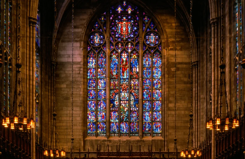 a large stained glass window in a church, pexels contest winner, kehinde wiley, gothic cathedral, 1960s color photograph, illuminated manuscript