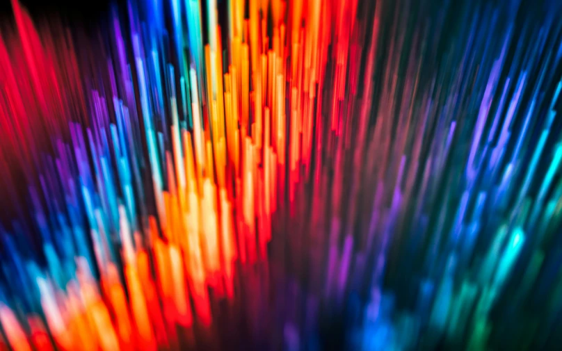 a close up of a bunch of colorful lights, a microscopic photo, by Jan Rustem, unsplash, analytical art, vertical lines, made entirely from gradients, kitbash 3 d texture vibrant, fiber optic hair