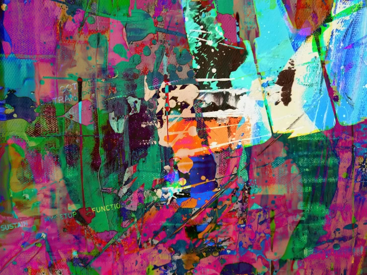 a close up of a painting of a person on a skateboard, inspired by Hans Hofmann, abstract art, digital art. colorful comic, fragmented, grungy; colorful, digital ilustration