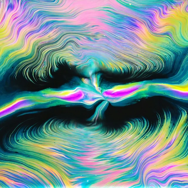 an abstract painting of a woman's face, an album cover, inspired by Anna Füssli, trending on pexels, generative art, iridescent fractal whirls, vapor wave, : psychedelic ski resort, tube wave