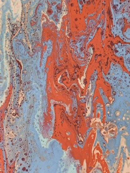 a close up of an orange and blue marbled surface, by Gwen Barnard, payne's grey and venetian red, ilustration, 144x144 canvas