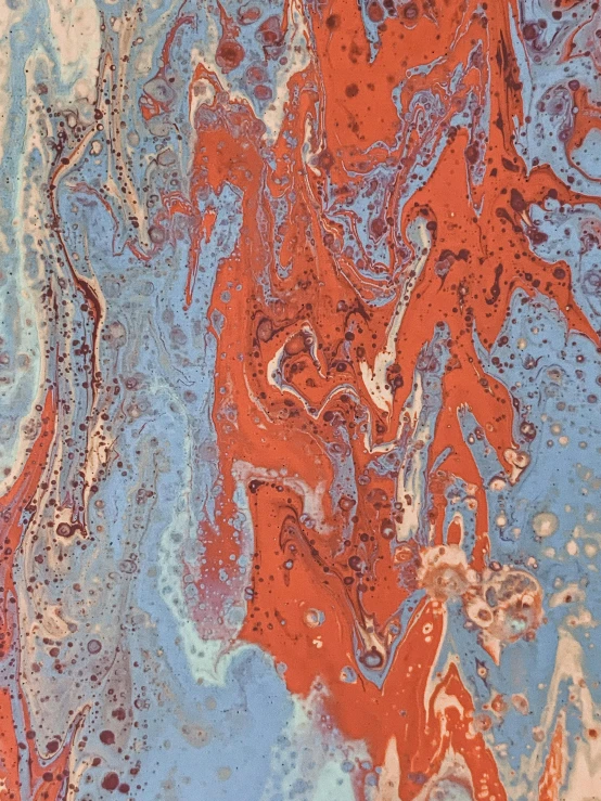 a close up of an orange and blue marbled surface, by Gwen Barnard, payne's grey and venetian red, ilustration, 144x144 canvas