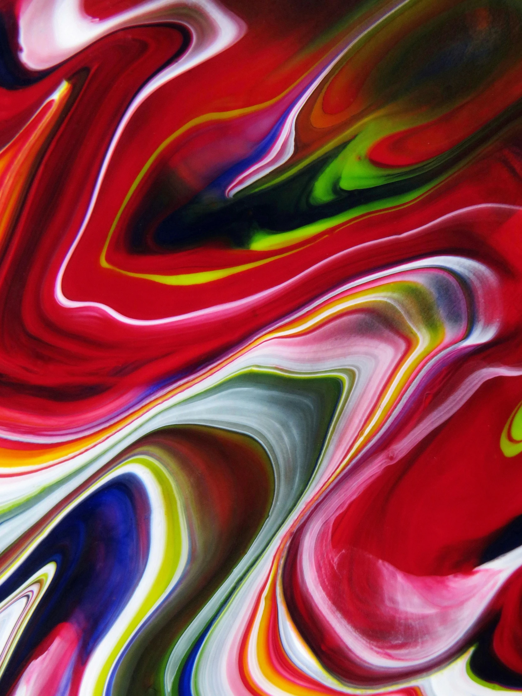 an abstract painting of red, green, yellow, and blue, an abstract painting, swirling red-colored silk fabric, digital art - n 9, jelly - like texture. photograph