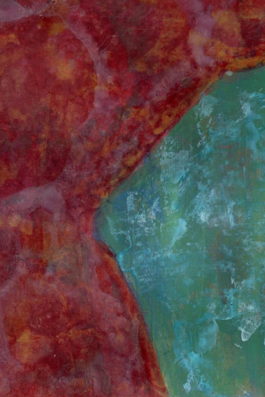 a close up of a painting of a person on a surfboard, an abstract painting, inspired by Dosso Dossi, lyrical abstraction, red and teal color scheme, red iron oxide, ( ( abstract ) ), painting on silk