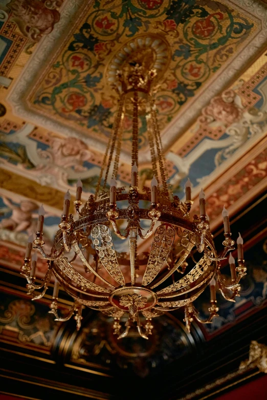 a chandelier hanging from the ceiling in a room, inspired by Giovanni Battista Innocenzo Colombo, 2 5 6 x 2 5 6 pixels, hearst castle, renaissance lighting, gold and steel intricate