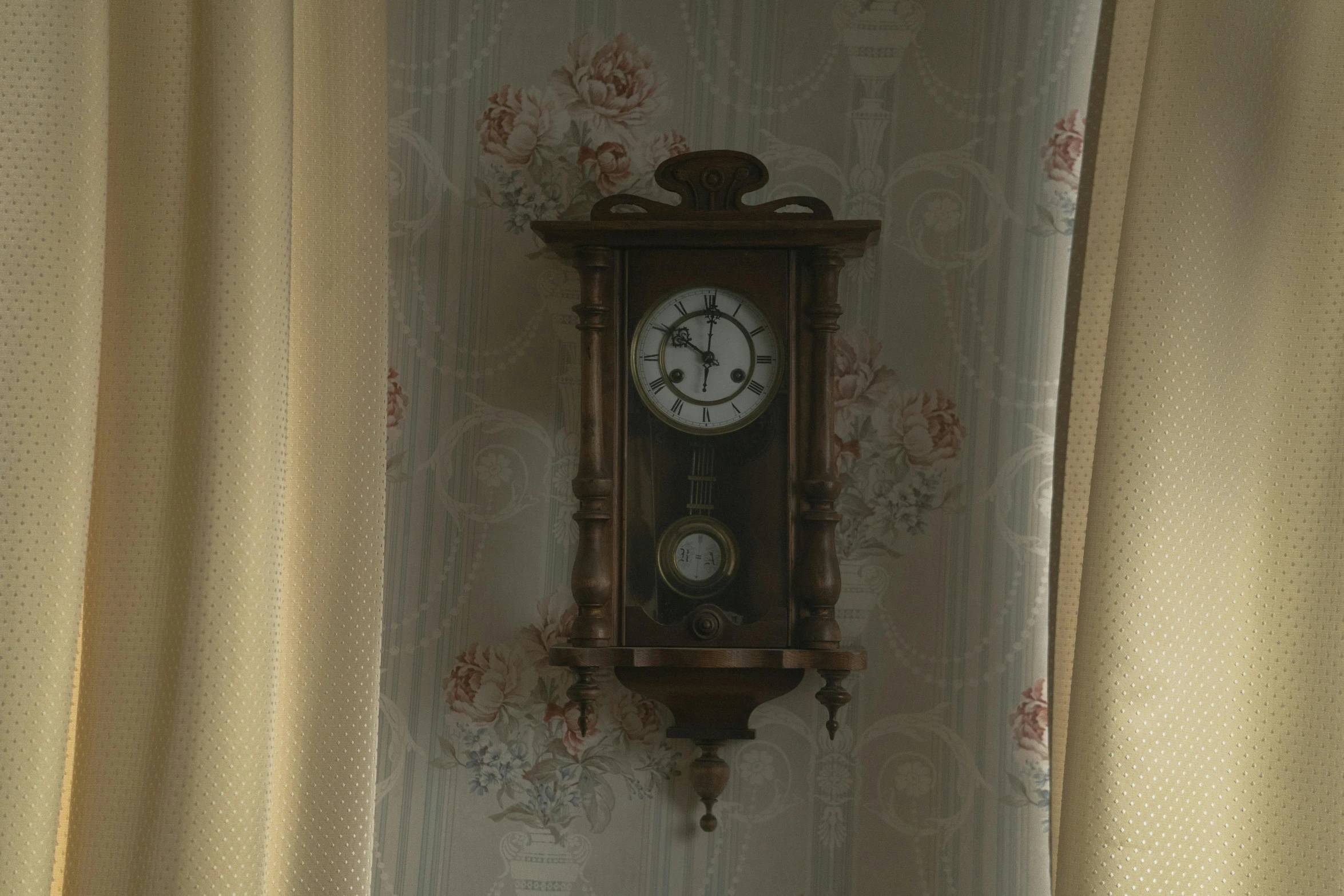 a clock mounted to the side of a wall, a low poly render, inspired by Anna Füssli, rococo, personal room background, fine details 8k octane rendering, victorian room, high level texture render)