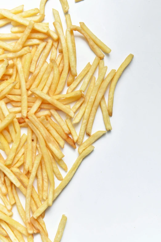 a pile of french fries on a white surface, unsplash, photorealism, 15081959 21121991 01012000 4k, thin long fine lines, microchips, 64x64