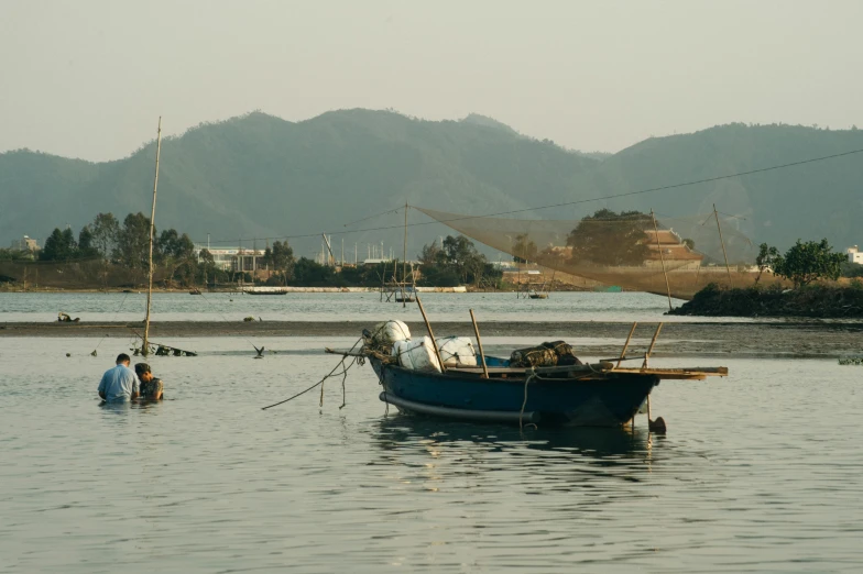 a couple of boats that are in the water, by Jang Seung-eop, unsplash contest winner, mingei, zezhou chen, ignant, japense village in background, lachlan bailey