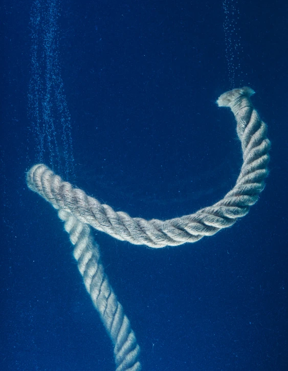 a close up of a rope in the water, an album cover, inspired by Cerith Wyn Evans, unsplash, surrealism, blue bioluminescent plastics, large chain, under water deep sea laboratory, ignant