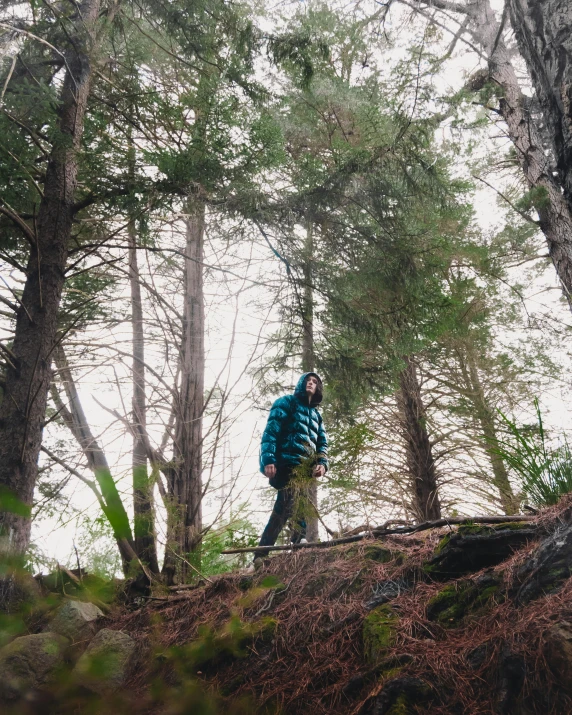 a man standing in the middle of a forest, haida gwaii, low quality photo, full body photo, instagram photo