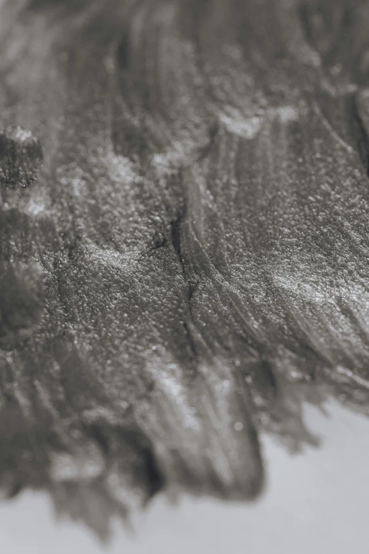 a black and white photo of a hair brush, a charcoal drawing, by Adam Marczyński, trending on pexels, lyrical abstraction, glittering metal paint, microscopic view, wrinkled muscles skin, oil on canvas 4k