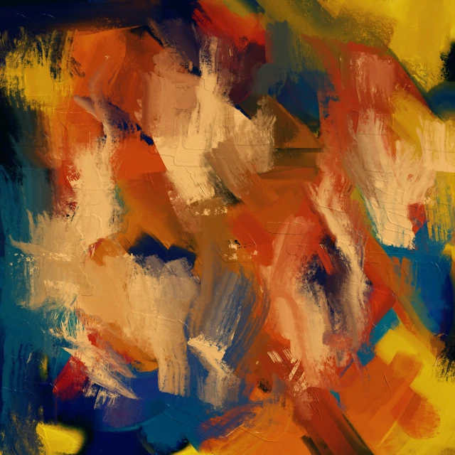 a painting of a person holding a tennis racquet, an abstract painting, inspired by Willem de Kooning, pexels contest winner, lyrical abstraction, orange and blue tones, 144x144 canvas, ( ( vibrating colors ) ), beautiful art uhd 4 k