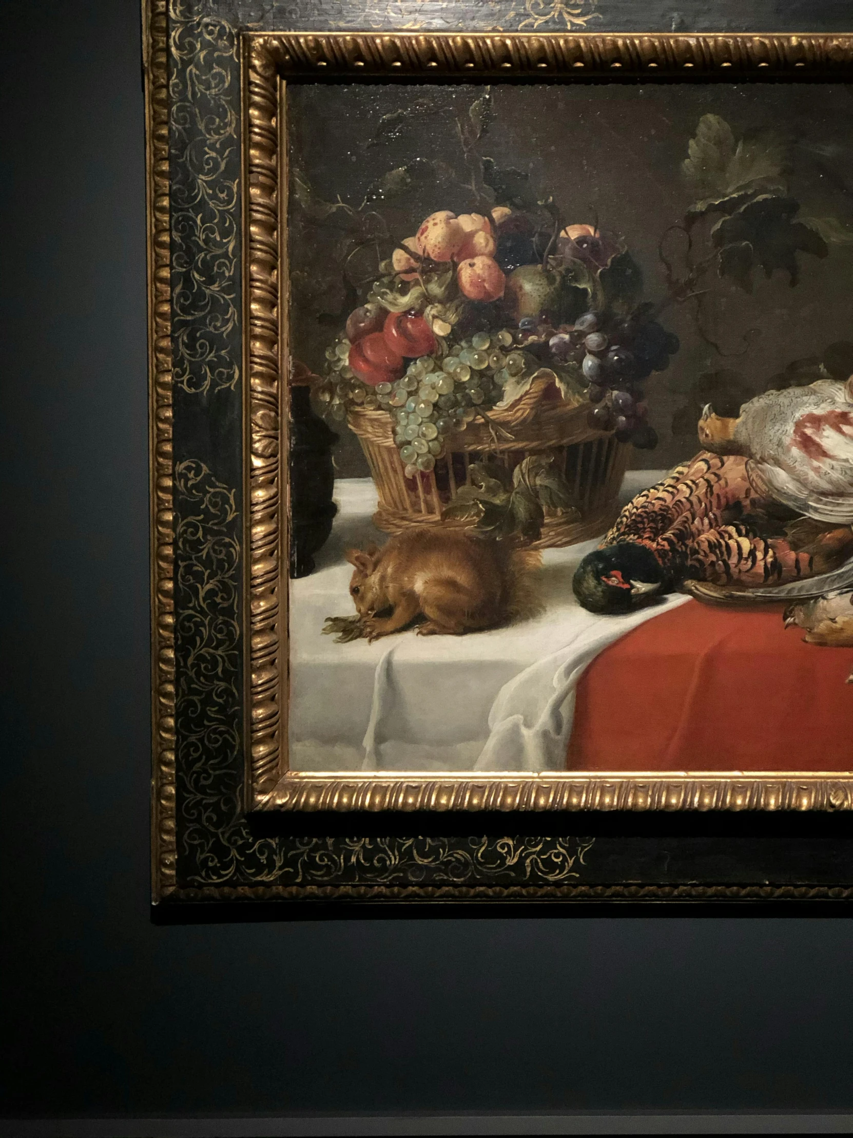 a painting of fruit and vegetables on a table, inspired by Bartholomeus van der Helst, trending on unsplash, hyperrealism, photo of a hamsters on a date, on display in the louvre, cat eating, on display in a museum