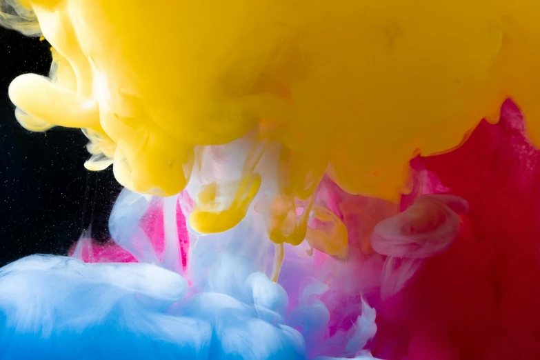 a close up of colored ink in water, inspired by Kim Keever, unsplash, cmyk portrait, high resolution print :1 cmyk :1, acid house, ilustration