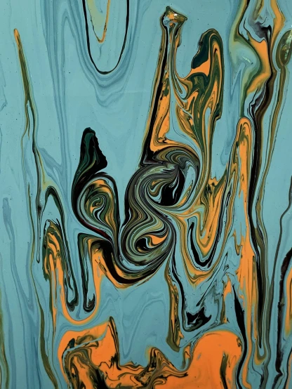 a close up of a painting of a body of water, inspired by Lucio Fontana, trending on pexels, teal orange, made of liquid metal and marble, psychedelic visuals, black gold light blue