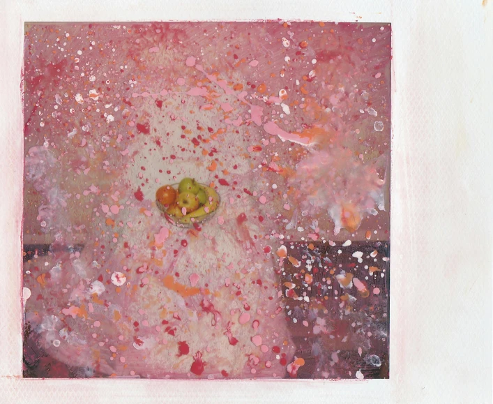 a painting with confetti sprinkles on it, a painting, inspired by Sigmar Polke, rose gold heart, coloured polaroid photograph, ( ( abstract ) ), draped in fleshy green and pink