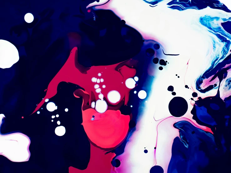 a close up of a painting of a woman's face, a digital painting, inspired by Shōzō Shimamoto, unsplash, lyrical abstraction, dark blue and red, bubbling liquids, milk, digital art - n 9