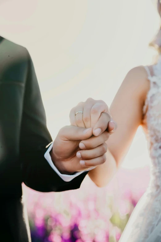 a close up of a bride and groom holding hands, by Niko Henrichon, single, commercially ready, tall, link