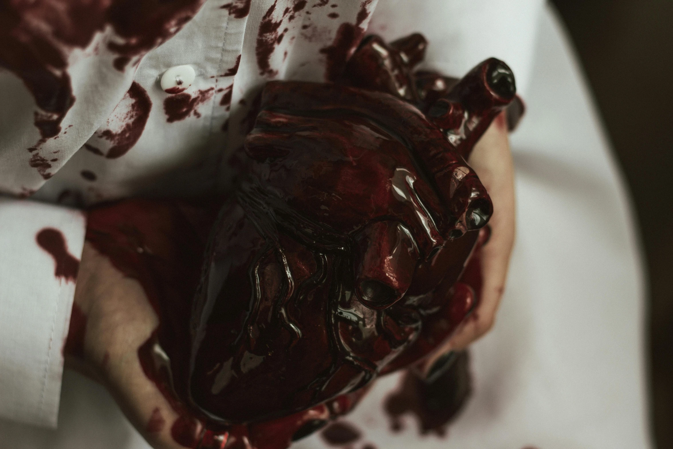 a person holding a bleeding heart in their hands, pexels contest winner, process art, blood on body, maroon, devouring, corpses