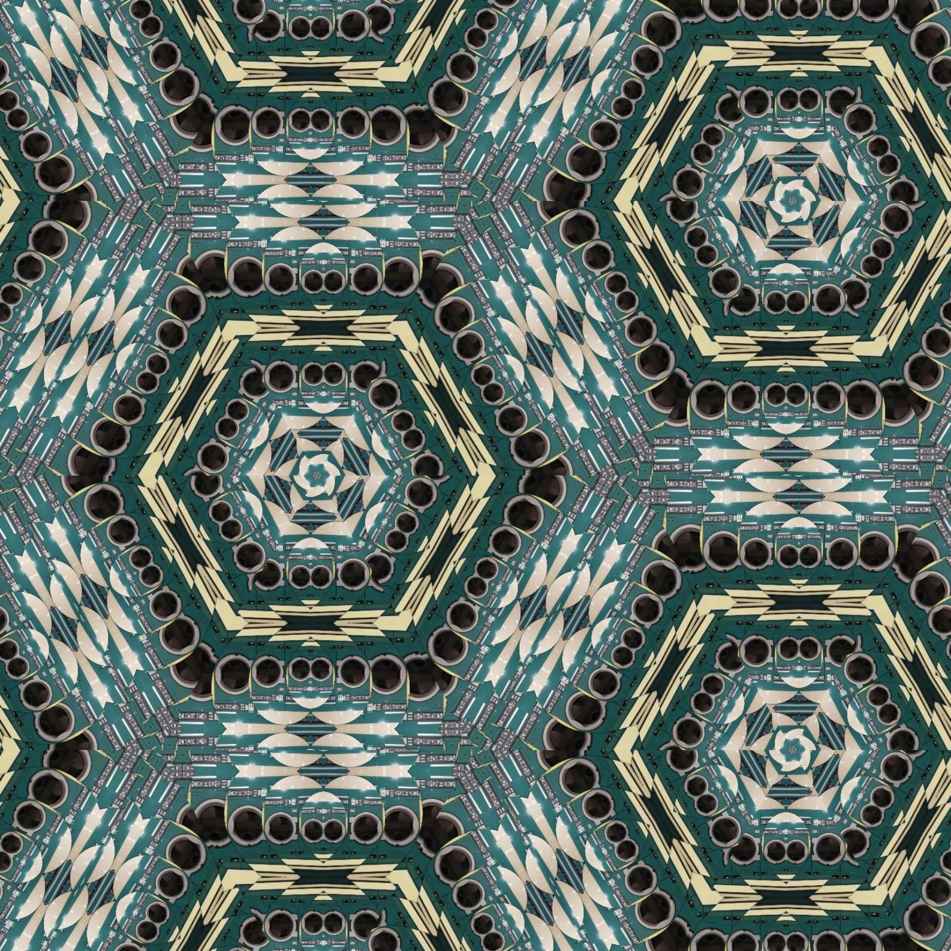 a pattern that looks like hexagons, a digital rendering, inspired by Richard Wright, intricate tapestry, teal cloth, digital collage, grain”