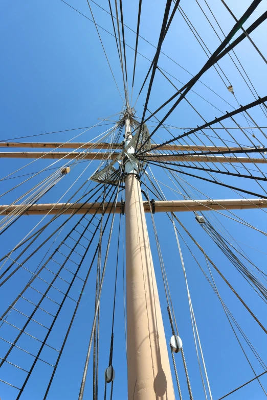 a tall pole with lots of wires on it, inspired by Horatio Nelson Poole, ships with sails underneath, sky!, closeup!!!!!, square jaw-line