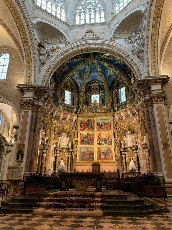 a view of the inside of a church, a picture, by Cimabue, trending on unsplash, baroque, estefania villegas burgos, 2 5 6 x 2 5 6 pixels, displayed on an altar, neoclassicism style