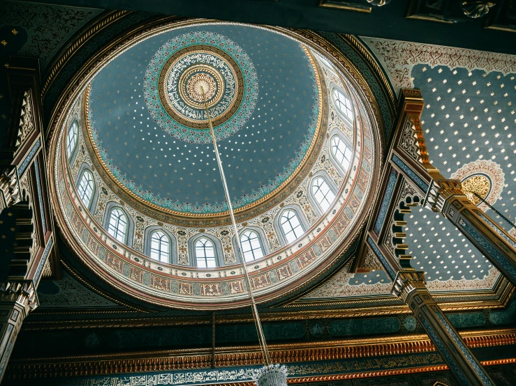 the dome of a building with a clock on it, by Konrad Witz, unsplash contest winner, arabesque, mosque synagogue interior, turquoise, 2 5 6 x 2 5 6 pixels, full body image