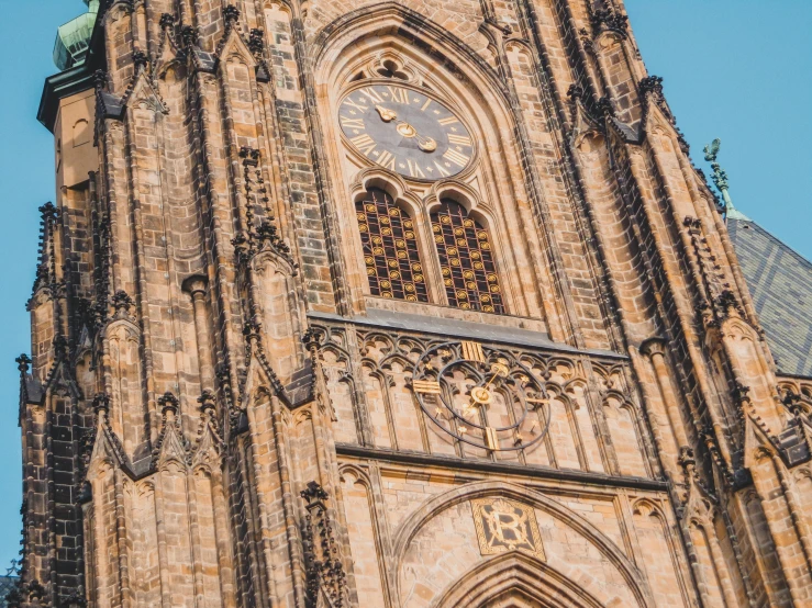 a very tall building with a clock on it's side, pexels contest winner, baroque, mystical cathedral windows, 🦩🪐🐞👩🏻🦳, highly detailed stonework, towering high up over your view