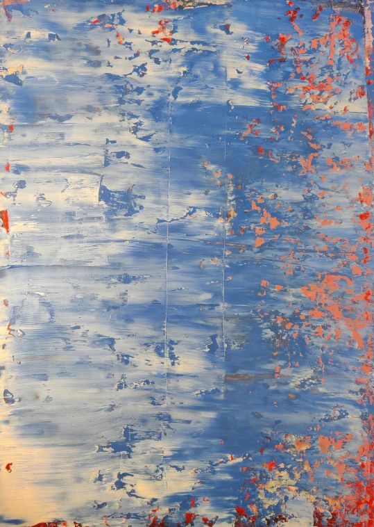 a painting with red and blue paint on it, inspired by Richter, reddit, conceptual art, blue!! with orange details, michael bosanko, platinum, abstracted