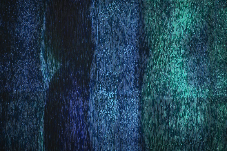 a group of people standing in the rain, inspired by Hans Hartung, deviantart, detail texture, blue bioluminescent plastics, blue and purple and green, close up 1 9 9 0