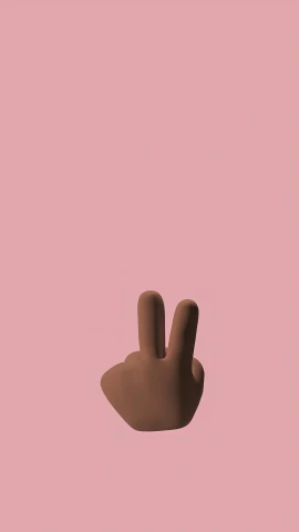 a hand making a peace sign on a pink background, by Nyuju Stumpy Brown, postminimalism, chocolate, single, playboy, 3d minimalistic