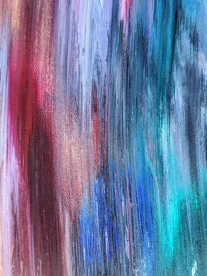 a close up of a painting with many colors, inspired by Richter, pexels contest winner, teal silver red, ( ( vibrating colors ) ), nebula waterfalls, prussian blue and venetian red