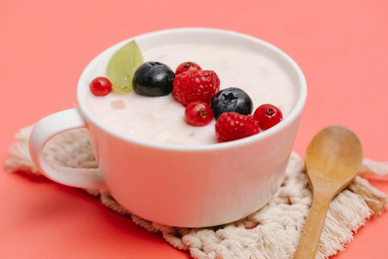 a cup of yogurt with berries and lime, a digital rendering, unsplash, 🎀 🧟 🍓 🧚, 2654465279, soup, promo image