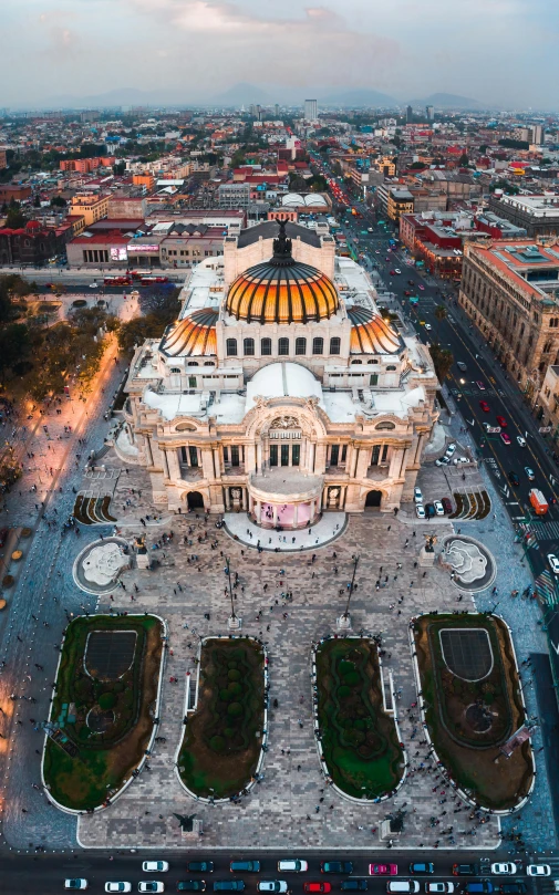 a large building with a dome on top of it, by Matteo Pérez, a high angle shot, mexican, square, low quality photo