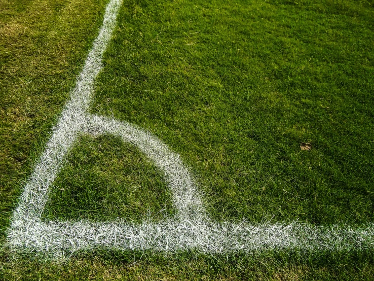 a soccer field with a white line painted on it, by Richard Carline, pixabay, conceptual art, square, elaborate detail, sports broadcast, biting lip