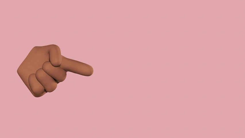 a hand pointing at something on a pink background, by Gavin Hamilton, trending on pexels, plasticien, 3 d character, brown body, censored, single long stick