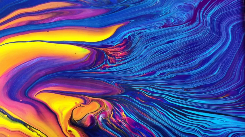 a close up of a colorful painting on a cell phone, by Jan Rustem, trending on pexels, abstract art, rippling liquid, indigo rainbow, iridescent fractal, intricate oil sweeps