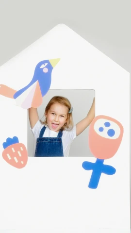 a little girl that is inside of a house, a child's drawing, inspired by Derf, pexels contest winner, bird on his shoulder, papercraft, tv still frame, product introduction photo