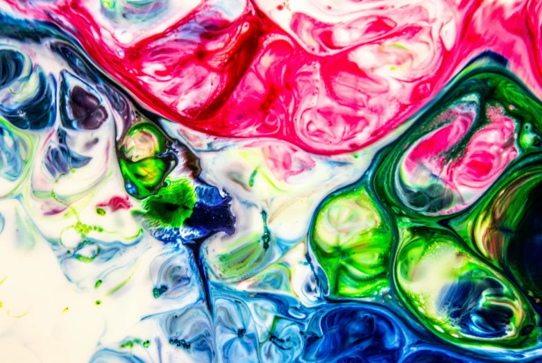 a close up of a painting with different colors, trending on pexels, action painting, colourful slime, glass paint, multi colour, swirly