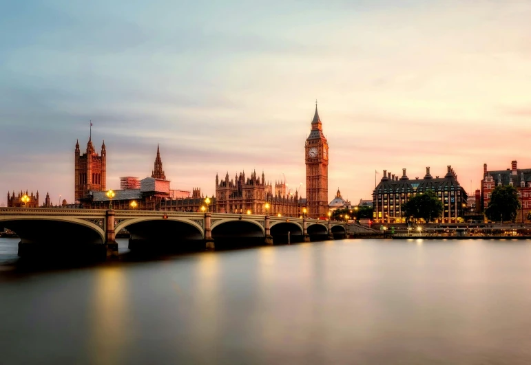 the big ben clock tower towering over the city of london, pexels contest winner, visual art, wide river and lake, soft glow, instagram post, all buildings on bridge
