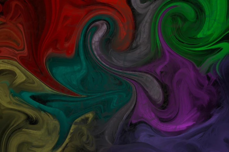 a painting of multicolored swirls on a black background, a digital painting, inspired by Morris Louis Bernstein, pixabay contest winner, purple and green colors, stylized liquid smoke twisting, red green black teal, drawn with photoshop