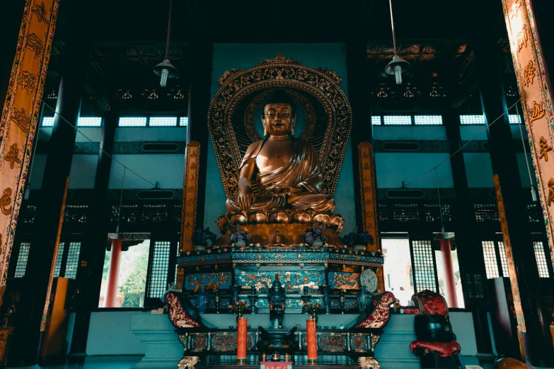 a buddha statue in the middle of a room, inspired by Itō Jakuchū, pexels contest winner, cloisonnism, chinese building, avatar image, seated, instagram picture