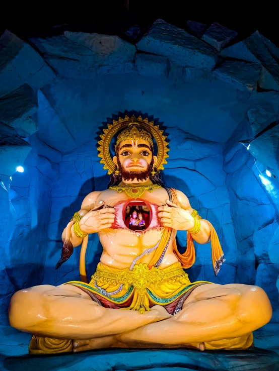 a statue of a man sitting in a cave, a statue, by Matthias Stom, pexels contest winner, samikshavad, hanuman!! head building, avatar image