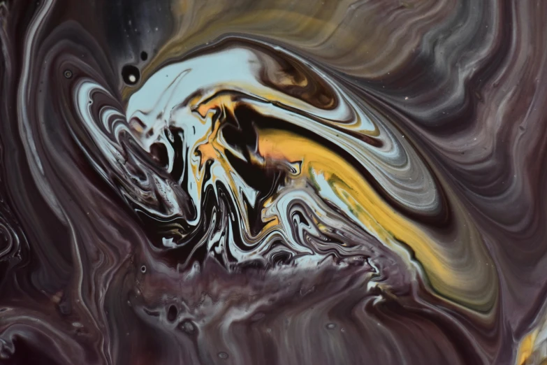 a close up of a liquid substance on a surface, by Dave Allsop, pexels contest winner, metaphysical painting, dark sienna and white, metallic galactic, swoosh, illustration iridescent