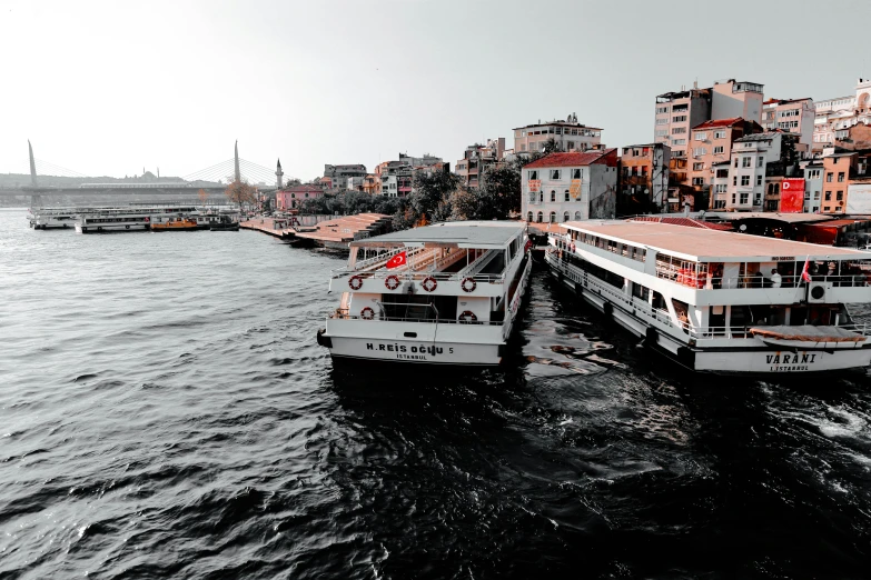 a couple of boats that are in the water, pexels contest winner, hurufiyya, fallout style istanbul, thumbnail, grey, multiple colors