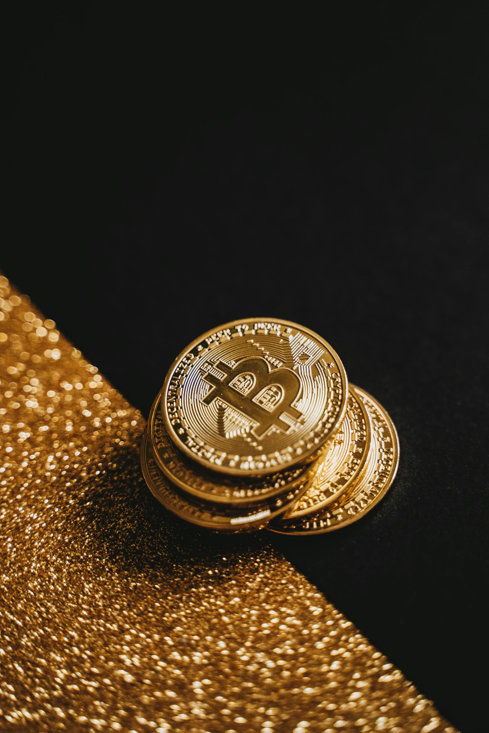 a bitcoin sitting on top of a gold wallet, by Julia Pishtar, trending on pexels, renaissance, thumbnail, sequins, family photo, embroidered velvet