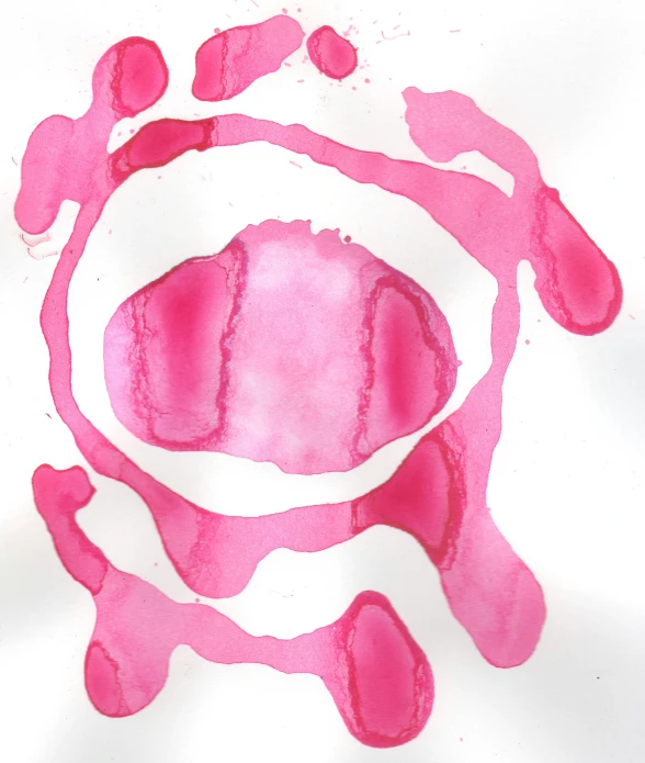 a close up of a pink substance on a white surface, a gouache, inspired by Anish Kapoor, pexels, ink blot, eye - level view, wine, enso