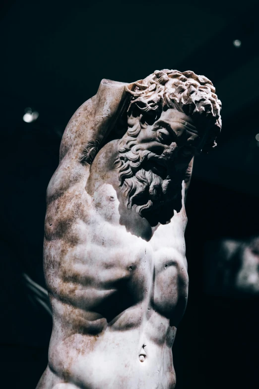 a close up of a statue of a man, inspired by Hercules Seghers, pexels contest winner, mannerism, on display in a museum, instagram photo, vascularity, bearded