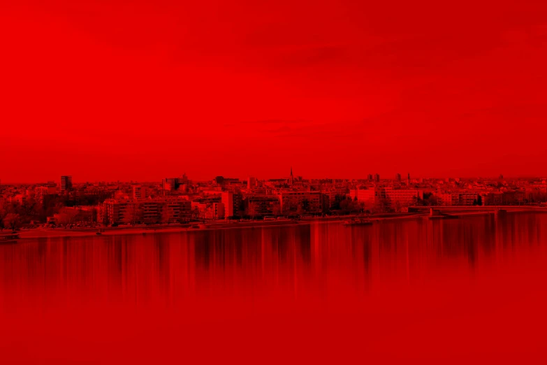 a red sky over a large body of water, by karolis strautniekas, shutterstock contest winner, digital art, stockholm city, monochromatic red, solid background, cairo