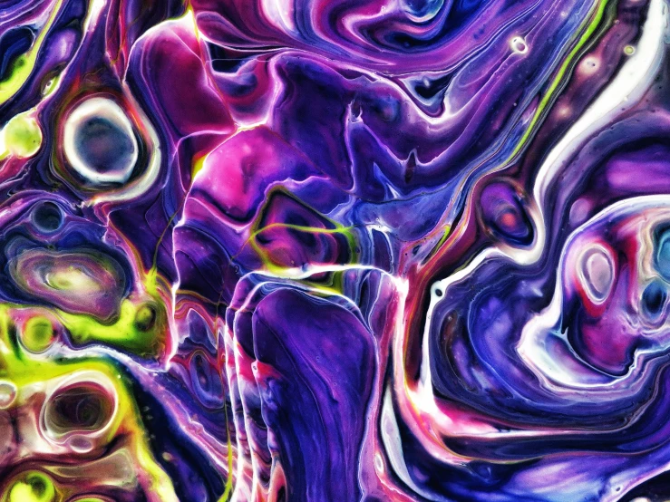 an abstract painting with purple and green colors, inspired by Umberto Boccioni, trending on pexels, generative art, colourful slime, purple neon, made of liquid, colored marble